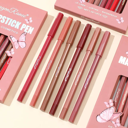 12-Piece Lip Liner Set Velvet Matte Matte Waterproof and Sweat-Proof Non-Fading Lipstick Autumn and Winter Whitening Complexion Long-Lasting Lip Liner