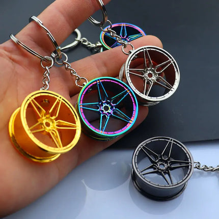 Racing Wheel Hub KeyChain Steering Wheel Head Brake Calliper Personality Modified Car Metal Key Ring Model Gifts