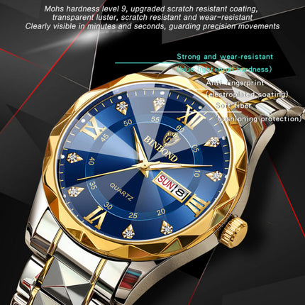 Business Watch Men's Watch 30M Waterproof Calendar Date Function Rhinestone Stainless Steel Watchband Male Quartz Watch Gift