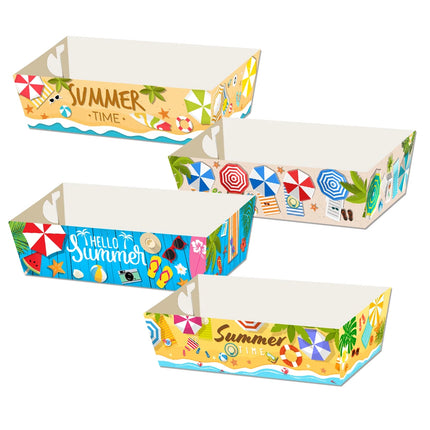4/8/12pcs Hawaiian Party Mini Snack Trays Summer Beach Pool Print Paper Food Trays Tropical Hawaii Theme Birthday Party Decor