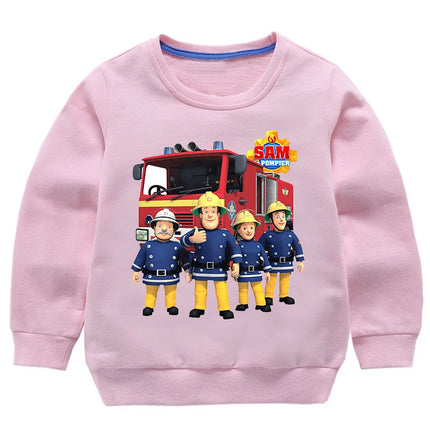 Children's Pure Cotton Hoodie Fireman Sam Boys Girls Long Sleeve Tshirt Pullover Kids Sprunky Cartoon Sweatshirt Kids Outerwear