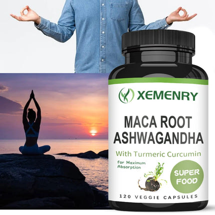 Maca Root + Ashwagandha Supplement - Improve Mood, Relieve Stress, Boost Energy and Memory, and Promote Overall Well-being