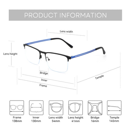 ZENOTTIC M Size Minimalist Square Glasses for Men Metal Half Rimless Frame Prescription Lenses Sleek Modern Style
