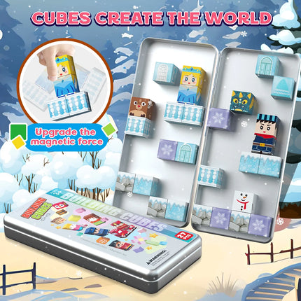 Children's Iron Box Magnetic Block Set, Ice and Snow Castle Stacking Magnet Toys, Free Building Toys, Children's Puzzle Toys