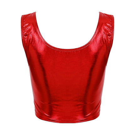 Womens Fashion Shiny Metallic Tank Crop Top Shiny Metallic Vest Tops Bustier Blouse Shirt Camis Rave Party Clubwear Costume