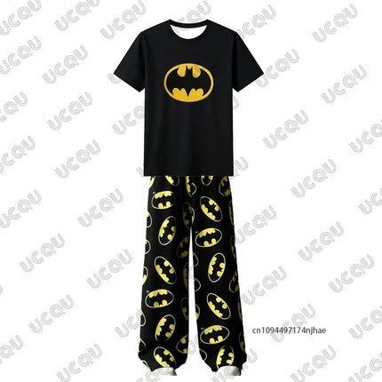 Men's Trousers Tracksuit Batman & Superman Print Tshirt+Pajamas Pant Set Couple Casual Suit Oversize Clothes 2 Piece Outfits