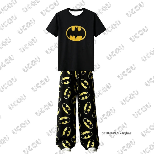 Men's Trousers Tracksuit Batman & Superman Print Tshirt+Pajamas Pant Set Couple Casual Suit Oversize Clothes 2 Piece Outfits