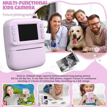 Print Camera Kids Instant Camera 1080P Thermal Print Digital Camera Supports SD Card Print Photo Video Games Music Children Gift
