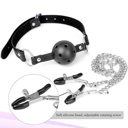 [TG823]Mouth Gag Nipple Clamp Clitoris Clip Anal Butt Plug With Chain Clip Sex Toy Adjustable Breast Clip Stimulator