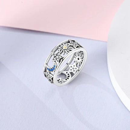 925 Sterling Silver Sun And Moon Crown Love Princess Zircon Oxide Enamel Heart Love Rings Fashion Jewelry For Women Gifts New in