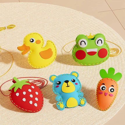Children's DIY Sewing Toy Kits Cute Animal Fruit Rope Threading Doll Pendant Enhance Hands-on Ability For Kids Birthday Gifts