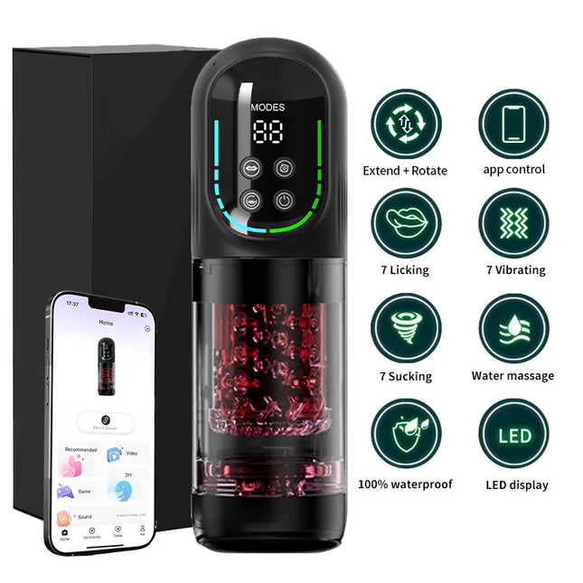 APP LED Automatic Male Masturbator Cup 7 Sucking Rotating Licking Thusting Modes Pocket Pussy Stroker Blowjob Sex Toys For Men