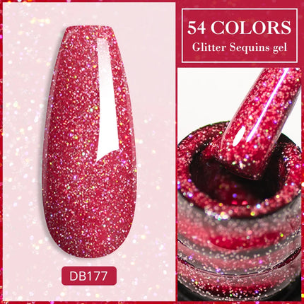 7ml Champagne Gold Sliver Reflective Nail Gel Polish Sparkling Shining Glitter Pink Red Nail Supplies Semi Permanent Gel Varnish