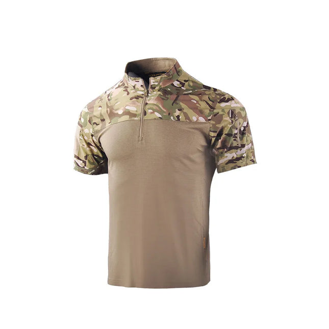 Men's Tactical Frog Shirt Short Sleeve Quick Dry Stand Collar Camo Combat Top Outdoor Hiking Training Breathable T-Shirt