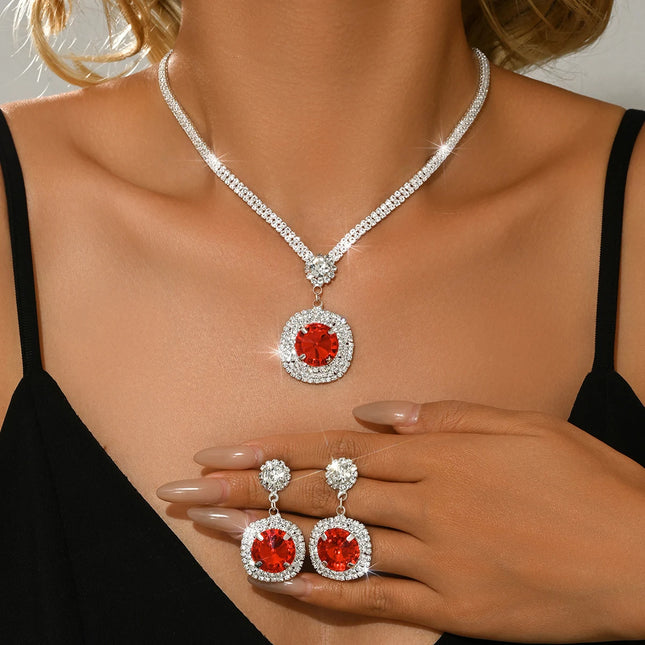 High quality elegant and charming round necklace and earrings with noble temperament, versatile accessories for wedding dresses