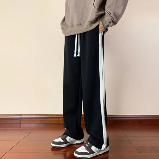 Men's Striped Straight Leg Sweatpants Spring Autumn 2026 New Design Drawstring Casual Sports Joggers for Daily Wear