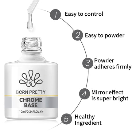 BORN PRETTY 10ml Chrome-Base Gel Polish Metallic Glitter Nail Power Super Shine Soak Off UV LED Functional Gel DIY Nails Art