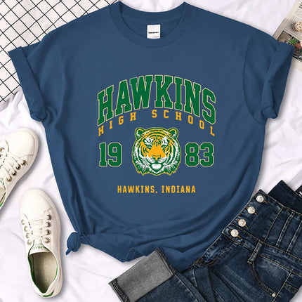 Hawkins High School 1983 Printed Women T-Shirt New Harajuku Tee Shirts Street Fashion Streetwear Casual Crewneck Clothing