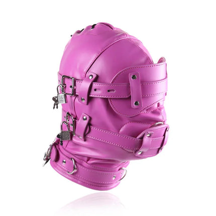 SM Leather Padded Hood Blindfold With Open Mouth Penis Gag Dildo Gag,Fetish Slave BDSM Bondage Head Harness Sex Mask Erotic Toys