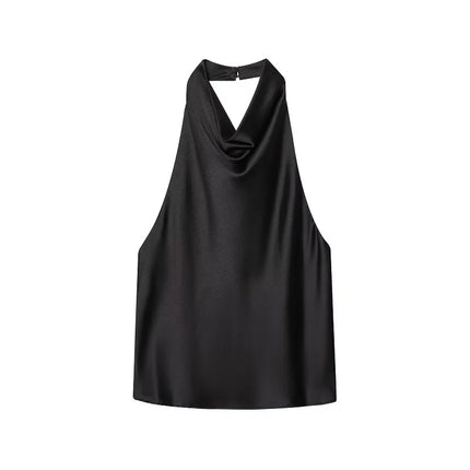 WOMEN 2025 Halter Tops for Women Black Satin Backless Top Female Pink Summer Beach Top Woman Off Shoulder Camisole Top Women