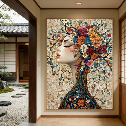 Gustav Klimt Style Mosaic Tree of Life Flower Goddess Canvas Painting Abstract Floral Goddess Art Poster Living Room Home Decor