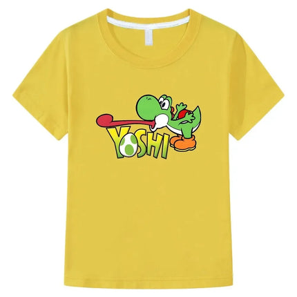 New Cartoon Yoshi Kid T-Shirt Cartoon Printed Casual Trendy Cute Boys and Girls Children Adults Parent-Child Cotton T-Shirts