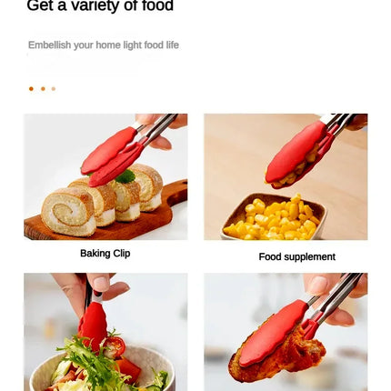 Anti Slip Cooking Serving Tongs Stainless Steel Food Clip Bread Salad Tong Heat-Resistant Barbecue Clips Kitchen Cooking Tool