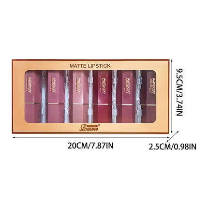 6 Colors Gold Bar Tube Lipstick Matte Texture Pearlescent Glitter Velvet Lipstick Valentine's Day Gift 1PCS