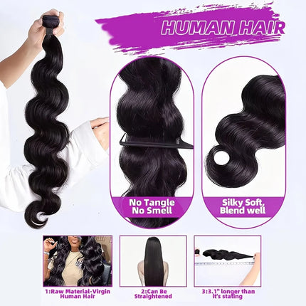 12A Body Wave Bundles Human Hair Natural Black Body Wave Raw Human Hair Bundles 1/3/4 pc Sew In Quick Weave Hair Extension
