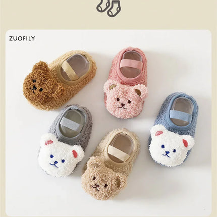 Cartoon Bear Baby Shoes Winter Thick Warm Newborn Shoes Non-slip Soled Soft Plush Toddler Kids Boy Girls Infant First Walkers