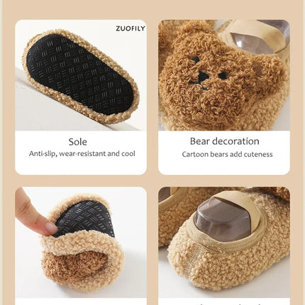 Cartoon Bear Baby Shoes Winter Thick Warm Newborn Shoes Non-slip Soled Soft Plush Toddler Kids Boy Girls Infant First Walkers