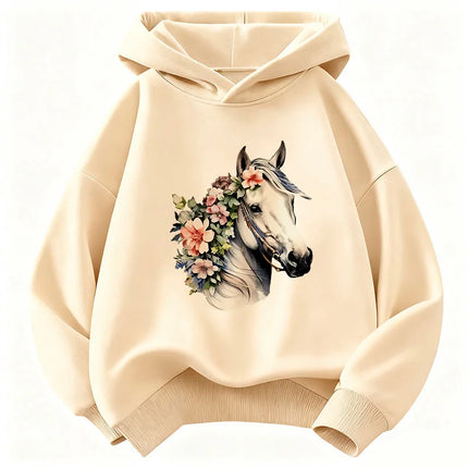 Fashion Horse with Flower Design Hoodie Kids Kawaii Children's Sweatshirt Hoody for Boys Girls Casual Hoodies Hip Hop Clothes