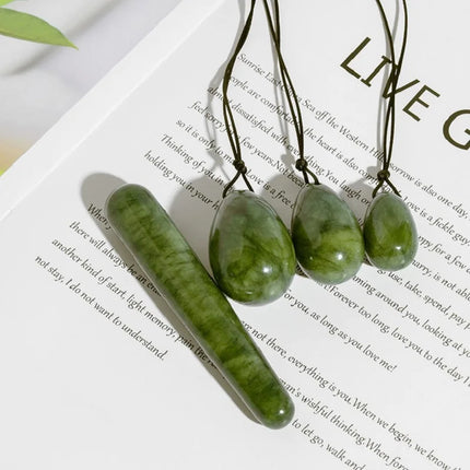 4Pcs Set Natural Jade Yoni Egg & Wand Women Kegel Exerciser Vaginal Muscles Tightening Ball Natural Crystal Jade Eggs
