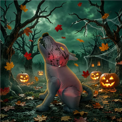 3FT Inflatable Halloween Howling Wolf Decoration with LED Lights, Lighted Blow Up Scary Wolf Figure for Outdoor Indoor Yard Garden Patio Party Holiday Home Decor, Spooky Night Glowing Animal Prop