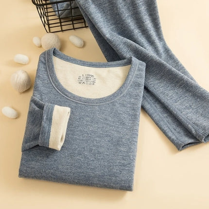 Thiened Fce Warm Underwear Set for Women round Ne Close-Fitting Pure Color Home Clothes Winter Thermal Suit