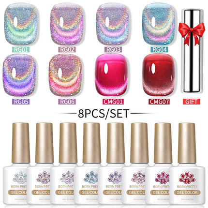 BORN PRETTY Cat Magnetic Moonlight Gel Nail Polish Set 10ml Sparking White Silver Water-light Soak Off UV Gel Nail Art Manicure
