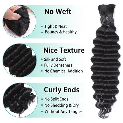 Curly Boho Hair For Braiding Knotless 12A Deep Wave Bulk Wet And Wavy Braiding Hair Curly 60g/PC 30 40 Inch Human Braiding Hair