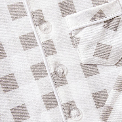 Baby Summer Pajamas Set, Simple Gray Plaid Lapel, Button-Down Short-Sleeved Long Pants, Kidsren's Breathable Cotton Refreshing Home Clothes Two-Piece Set