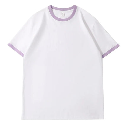 210G Heavy Cotton Men's T-shirt Edge-bumping O-Neck Short-sleeved Man T shirt Contrasting Color Splicing Men T-shirt Tops Tees