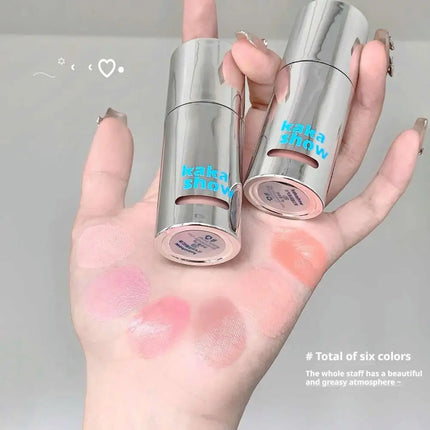 6 Colors Liquid Blush Natural Water Light Waterproof Blush Stick Moisturize Cheek Blusher Brighten Contour Sponge Brush Makeup