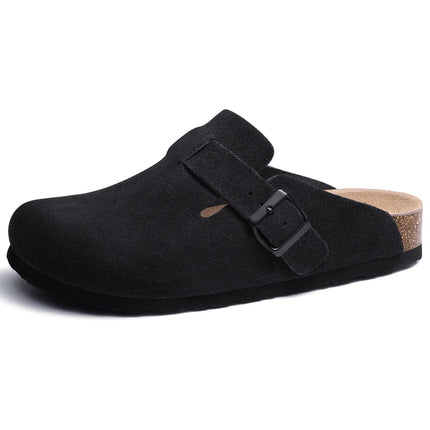 Kidmi New Women Clogs Men Clogs Suede Slippers Fashion Cork Footbed Leather Slippers Classic Mules Soft Antiskid House Slippers