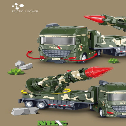 1pcs-Simulated Inertial Military Towing Truck Rocket Missile Vehicle Nuclear Cannon Model Children's Toy Car Birthday Gift