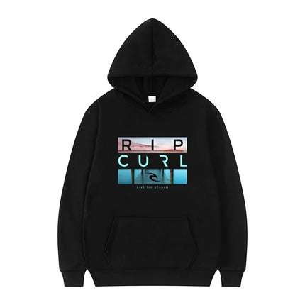 Men's hooded black casual street style sports shirt  suitable for surfing enthusiasts and fashion enthusiasts