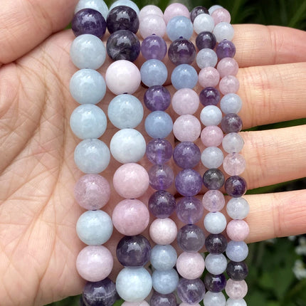 Natural Stone Beads Round Morganites Tourmalines Aquamarines Jades Quartzs Crystals Spacer For Jewelry Making DIY Bracelet