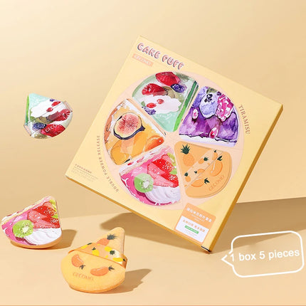5PCS GECOMO Pizza Shaped Powder Puff Box Set Wet And Dry Dual-use Soft Thick Skin-friendly Makeup Sponge Air Cushion