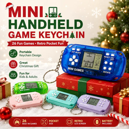 Hot Selling Mini Handheld Game Keychain Classic Tetris Retro Pocket Electronic Game Machine 26 Games Surprise Gift
