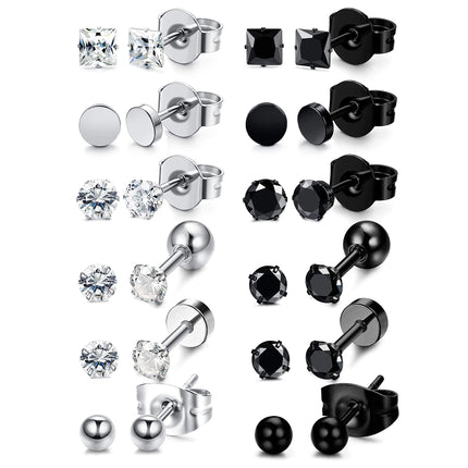 3-8mm Small Black Silver Color Earrings Stone CZ Crystal Ear Studs Surgical Steel Cubic Zirconia Helix Earring Women Accessories