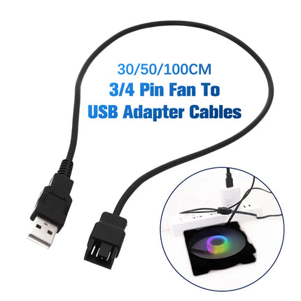 /KQM/30/50/100CM 3/4 Pin Fan To USB Adapter Cables Computer Pc Fan Power Cable Connector Adapter