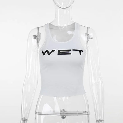 PixieKiki Wet Letter Print White Crop Top Shirt Y2k Streetwear Sexy Summer Clothes for Women Tank Tops 2024 P66-AE10