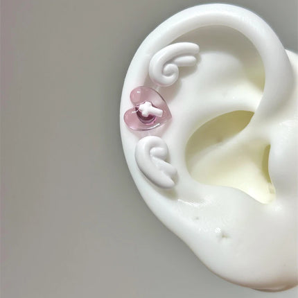 Sweet Angel's Wings Stainless Steel Ear Bone Nail Cute Acrylic Love Heart Cross Earrings for Women Body Puncture Accessories
